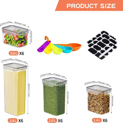 24 Pack Airtight Food Storage Containers with Lids, Plastic Kitchen and Organization Canisters for Cereal, Flour and Sugar, BPA Free, Includes Spoons, Labels and a Pen