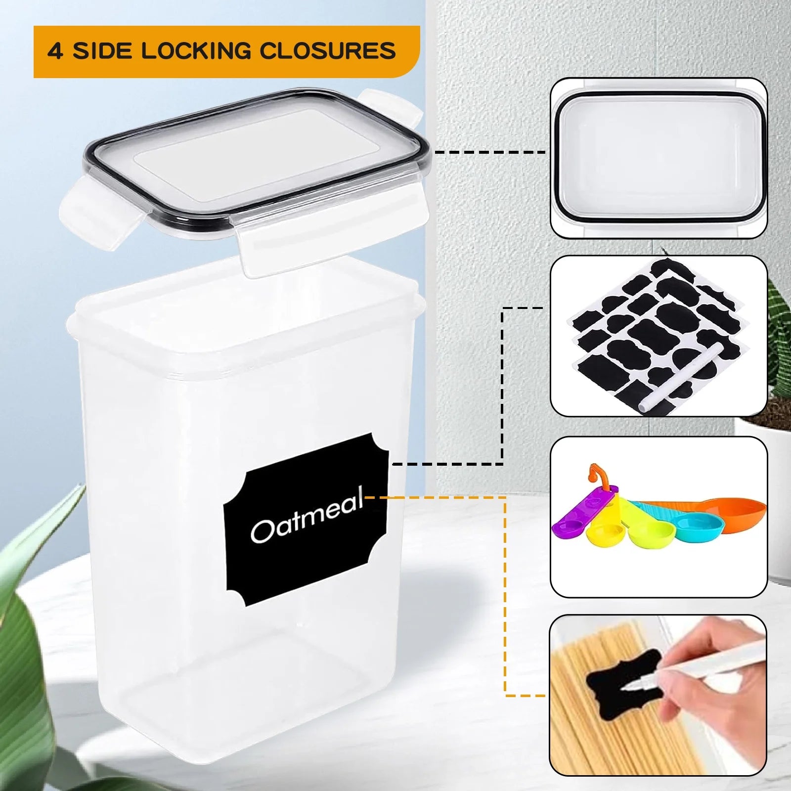 24 Pack Airtight Food Storage Containers with Lids, Plastic Kitchen and Organization Canisters for Cereal, Flour and Sugar, BPA Free, Includes Spoons, Labels and a Pen